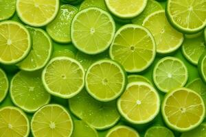 Green lemon slice pattern background.Generative Ai. photo