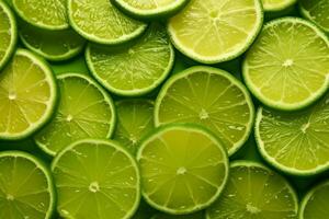 Green lemon slice pattern background.Generative Ai. photo