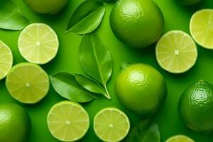 Green lemon slice pattern background.Generative Ai. photo