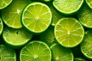 Green lemon slice pattern background.Generative Ai. photo