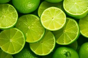 Green lemon slice pattern background.Generative Ai. photo