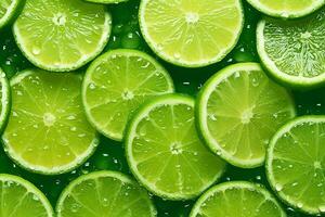 Green lemon slice pattern background.Generative Ai. photo