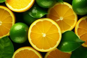 Lemon and orange slice pattern background.Generative Ai. photo