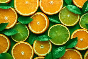 Lemon and orange slice pattern background.Generative Ai. photo