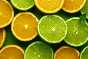 Lemon and orange slice pattern background.Generative Ai. photo