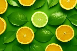 Lemon and orange slice pattern background.Generative Ai. photo