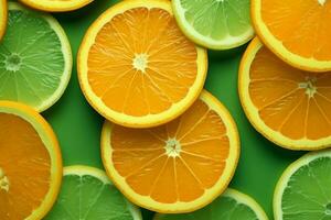 Lemon and orange slice pattern background.Generative Ai. photo