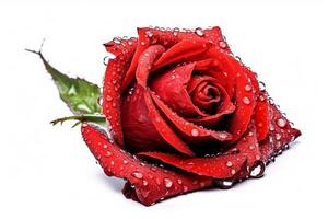 Beautiful red rose with water drops isolated on white background.Generative Ai. photo