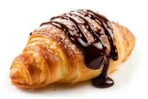 Croissant chocolate sauce isolated on white background.Generative Ai. photo