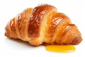 Croissant with sweet honey isolated on white background.Generative Ai. photo