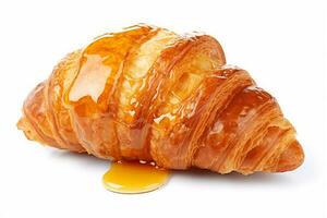 Croissant with sweet honey isolated on white background.Generative Ai. photo