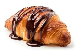 Croissant chocolate sauce isolated on white background.Generative Ai. photo