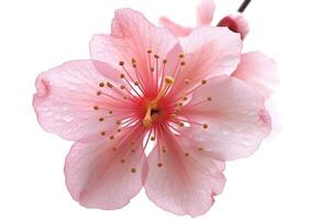 Pink sakura on white background.Generative Ai. photo