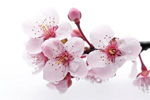 Pink sakura on white background.Generative Ai. photo