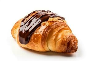 Croissant chocolate sauce isolated on white background.Generative Ai. photo