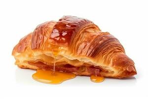 Croissant with sweet honey isolated on white background.Generative Ai. photo