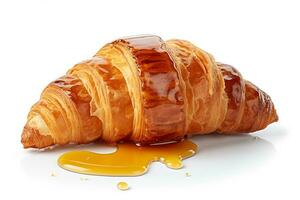 Croissant with sweet honey isolated on white background.Generative Ai. photo