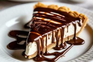 Chocolate pie with chocolate syrup photo