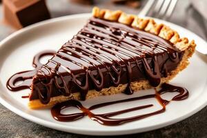 Chocolate pie with chocolate syrup photo