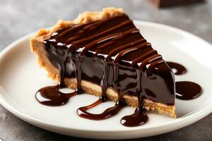 Chocolate pie with chocolate syrup photo