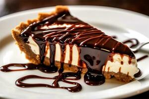 Chocolate pie with chocolate syrup photo