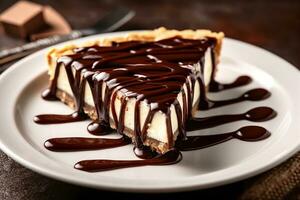 Chocolate pie with chocolate syrup photo