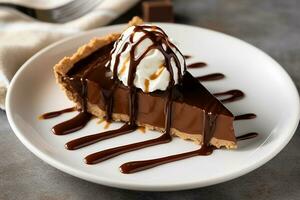 Chocolate pie with chocolate syrup photo