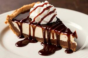 Chocolate pie with chocolate syrup photo