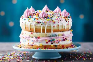 Colorful birthday cake with sweet icing photo