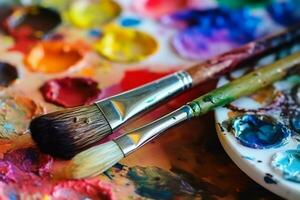 Watercolors and brushes for painting photo