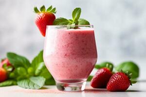 Fresh stawberry smoothie isolated on white background photo