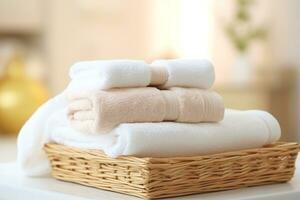 White towel in wicker basket photo