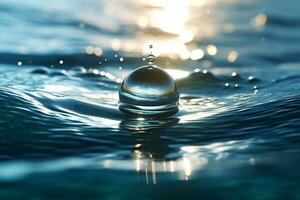 Water drop dropping in the ocean photo