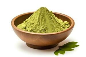 Matcha green tea powder  isolated on white background photo
