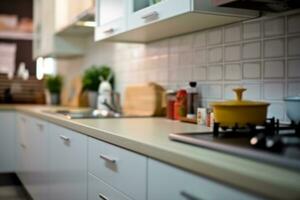 Abstract blur modern kitchen background photo