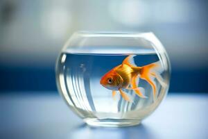 Goldfish swimming in  glass bowl photo