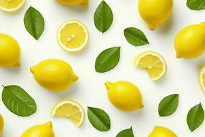 Pattern lemon slices,leaf,on white background photo