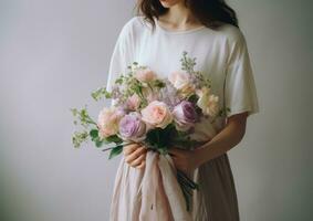 Woman holding flower bouquet photo