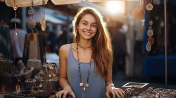 Beautiful woman in jewelry shop photo