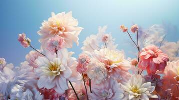 Pink and blue flowers photo