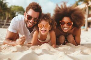 Happy family on the beach photo