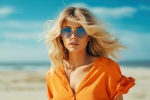 Happy woman on the beach photo