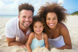 Happy family on the beach photo