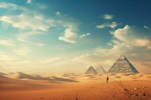 Egyptian pyramids in desert photo