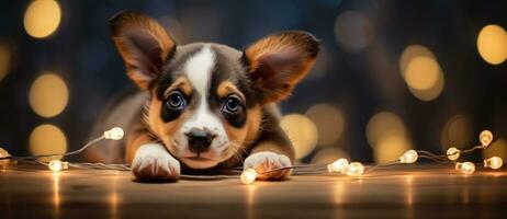 linda perro con magia luces foto