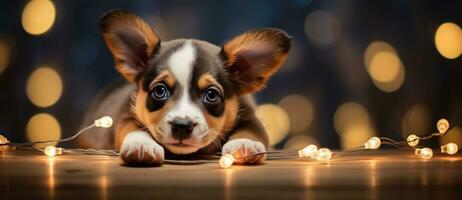 Cute dog with magic lights photo