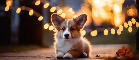 Cute dog with magic lights photo