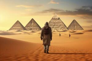 Egyptian pyramids in desert photo