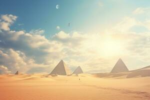 Egyptian pyramids in desert photo