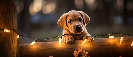 Cute dog with magic lights photo